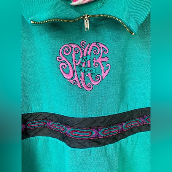 VTG 80s 90s Justin Allen Xtra Teal South Western Style Zip Collar Sweater - Picture 5 of 5